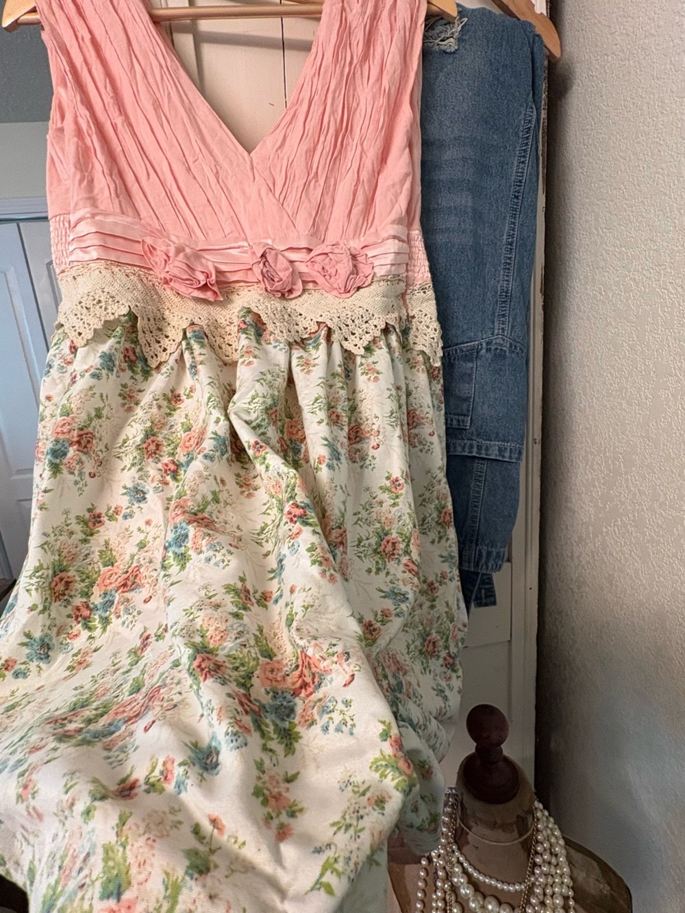 Love Pink Floral Crochet-Trim Sundress
